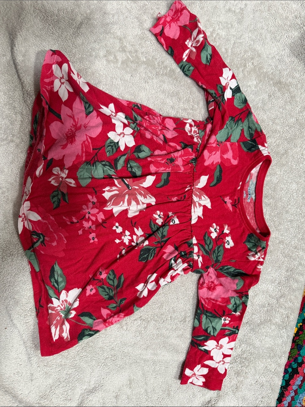 Old Navy Red Floral Long Sleeve Tunic Top